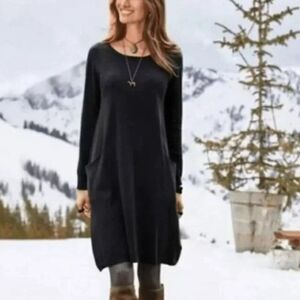 SUNDANCE Film Noir Relaxed Lagenlook Knit Dress Black Size Large Petite